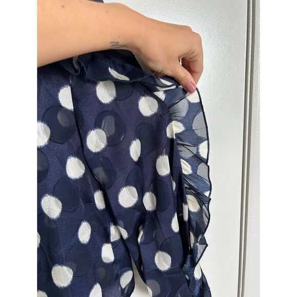 Zara EUC Semi Sheer Polkadot Navy White Ruffled Blouse Size XS - Picture 9 of 13